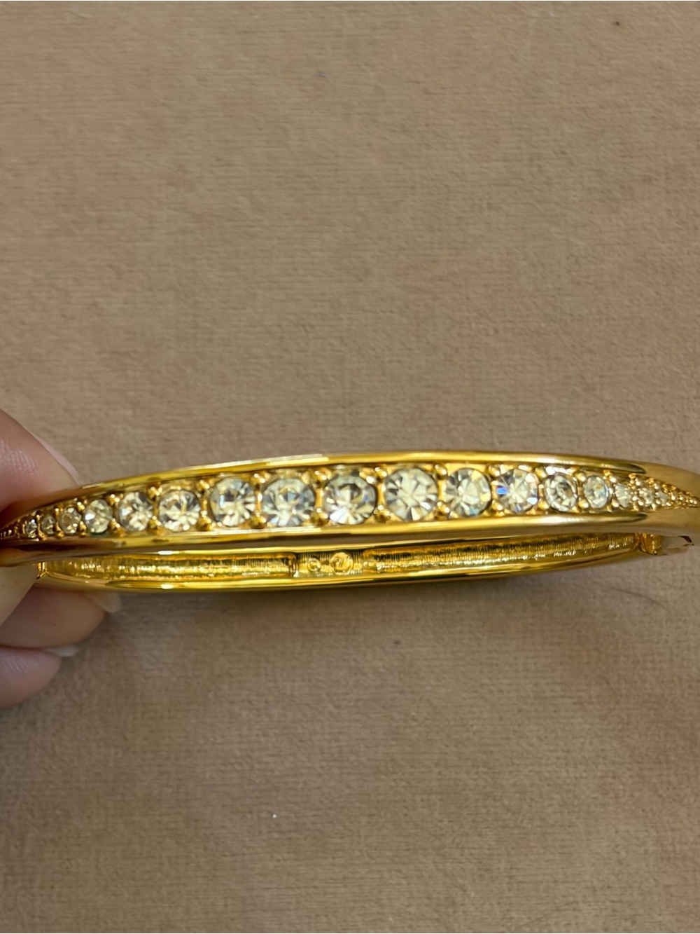 Swarovski Gold White Crystal Hinged Bangle Bracelet